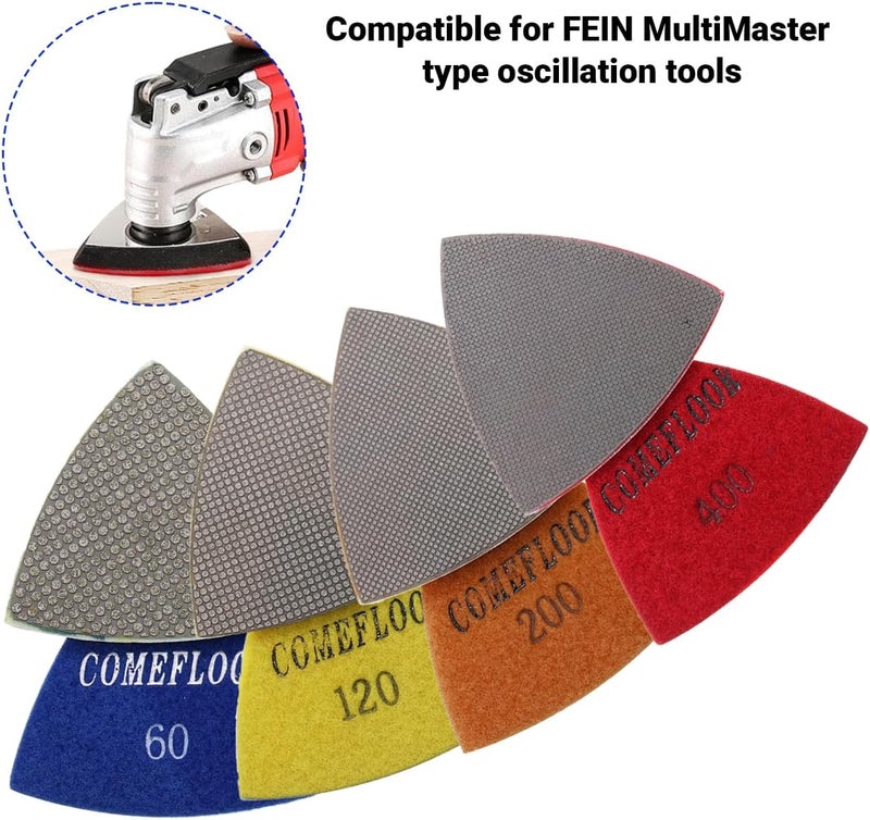 ComeFloor Triangular Diamond Polishing Pads for Corner Edge, Electroplated Sanding Pads for Oscillating Multi-Tools, 3’’(80mm), Grit 120, 4PCS - Image 5